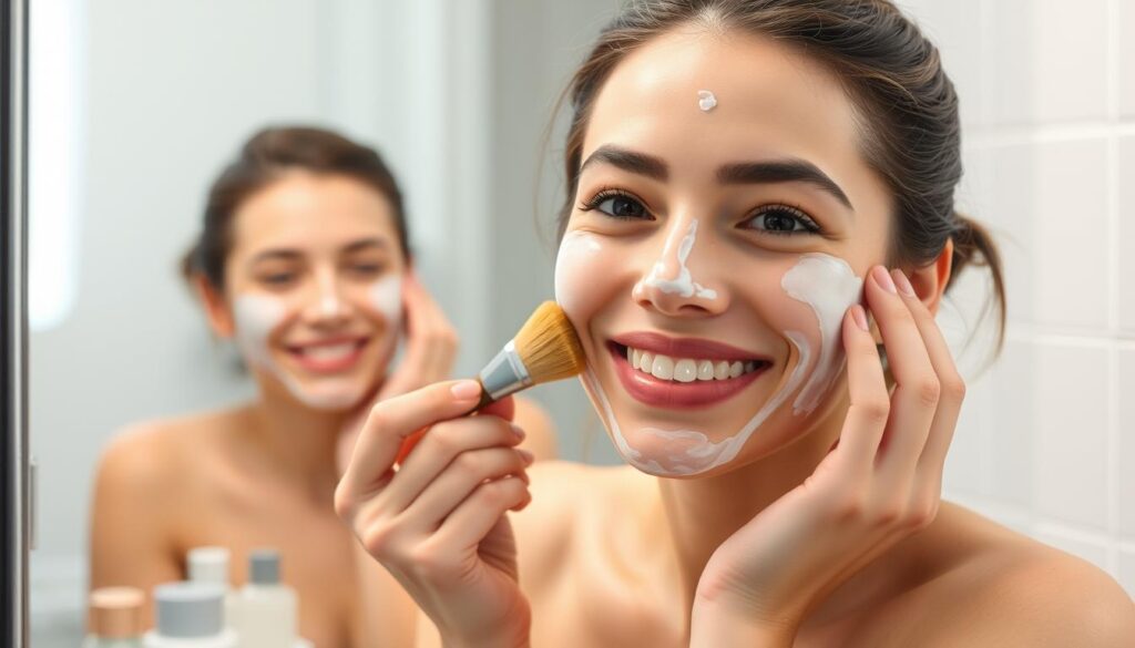 Kobieta nakładająca maseczkę na twarz - najlepsze maseczki do cery suchej i tłustej Kobieta nakładająca maseczkę na twarz - najlepsze maseczki do cery suchej i tłustej