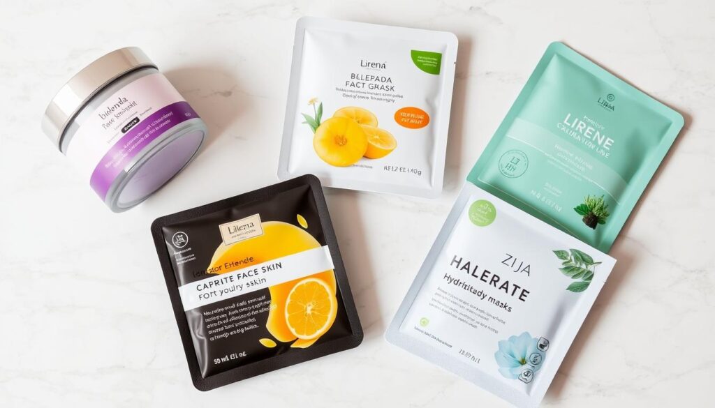 Najlepsze maseczki do cery suchej ułożone na jasnym tle Najlepsze maseczki do cery suchej ułożone na jasnym tle