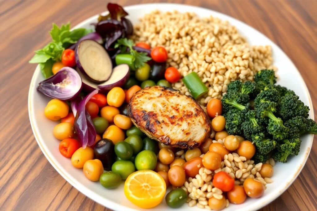 Posiłek fleksitariański z przewagą roślin i małą ilością produktów zwierzęcych Posiłek fleksitariański z przewagą roślin i małą ilością produktów zwierzęcych