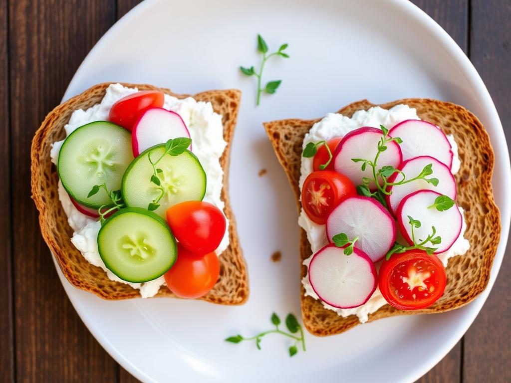 Tost z twarożkiem i warzywami - zdrowe śniadanie na diecie Tost z twarożkiem i warzywami - zdrowe śniadanie na diecie