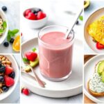 Zdrowe śniadania na diecie - kolaż pięciu różnych propozycji śniadaniowych